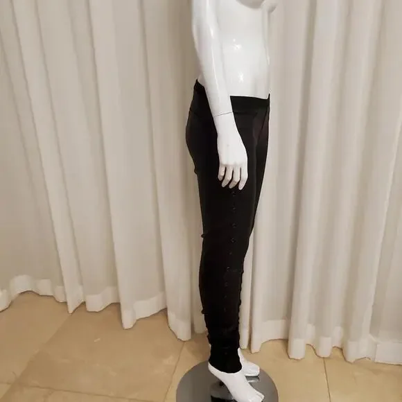 Helmut Lang Low Rise Leather Leggings w/ Side Panel Detail, Size 6, Retail $995
